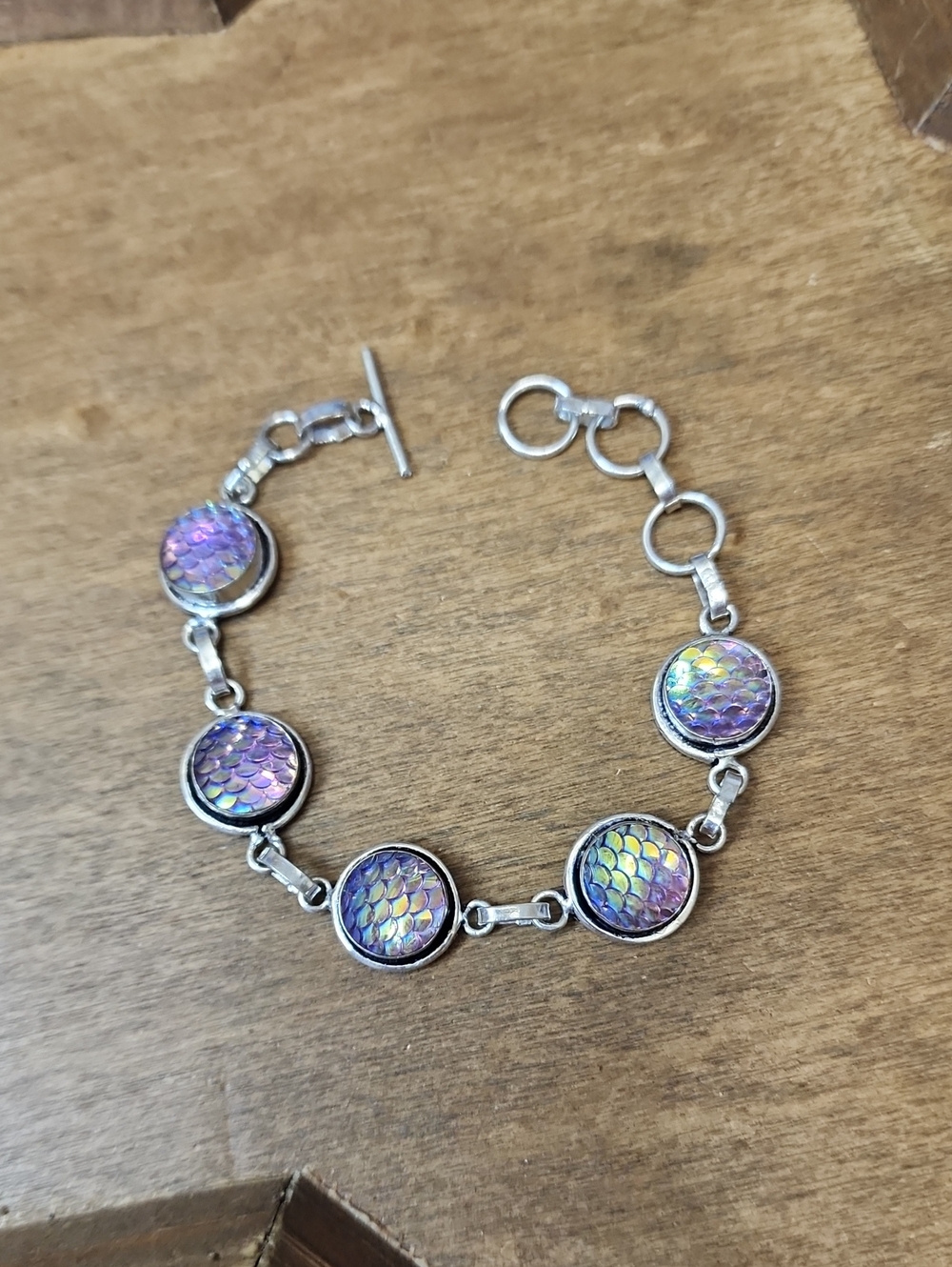Silver Tone Purple Iridescent Mermaid Scale Bracelet